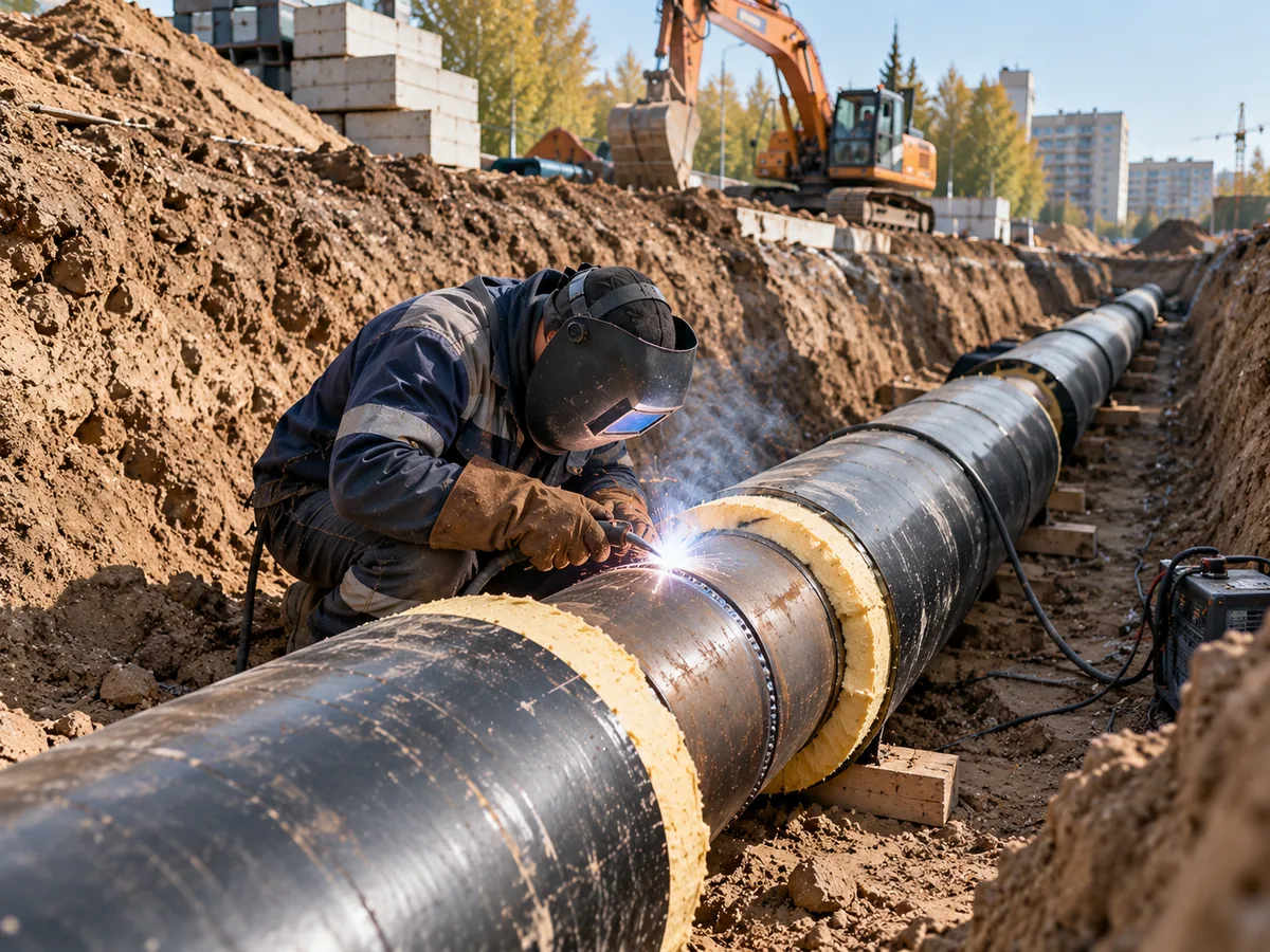 Сварка стыка новой теплотрассы